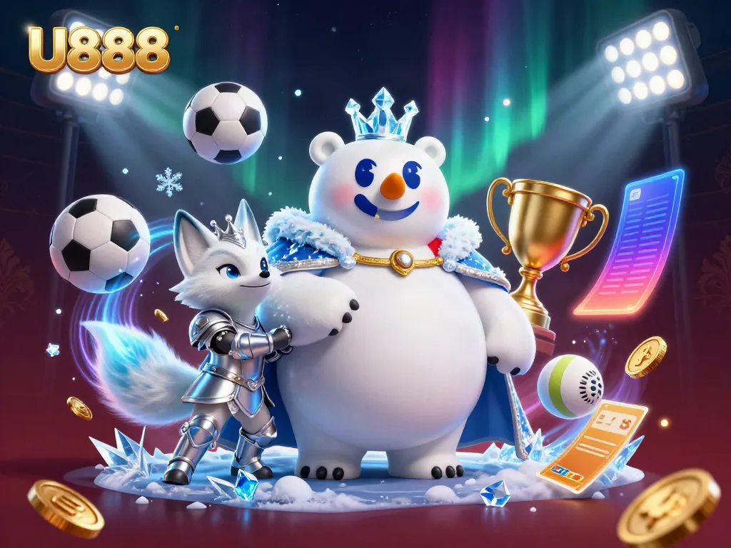 Engage in thrilling betting experiences with U888's vibrant 3D illustration showcasing dynamic game elements.