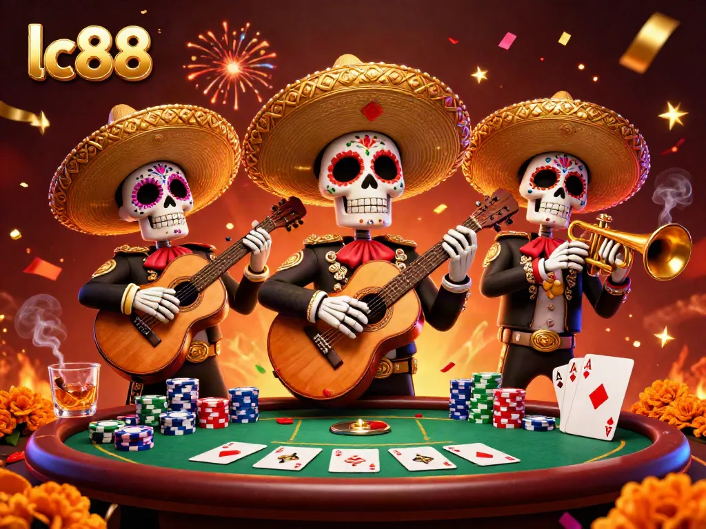 Engage with lc88's vibrant mariachis at a lively poker scene filled with excitement.
