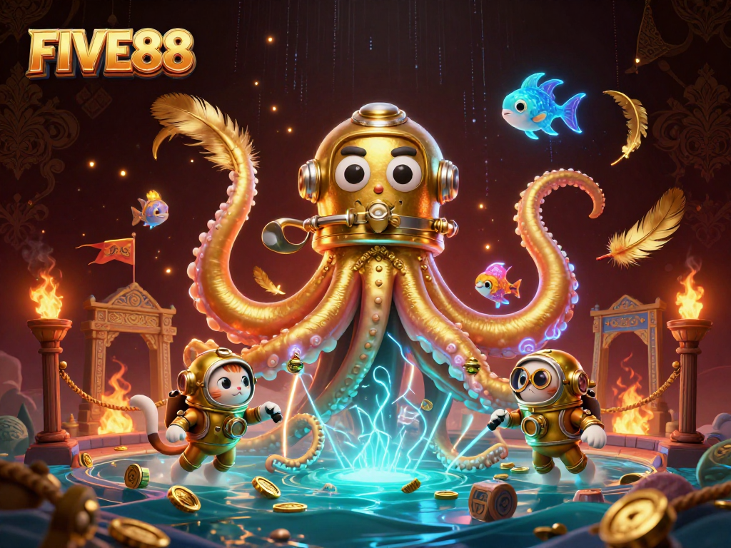 Experience thrilling moments at FIVE88 with the kraken, diving cat, and stunning oceanic elements.
