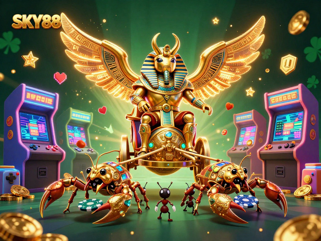 Engage in gaming at SKY88 with vibrant characters in an exciting casino environment.