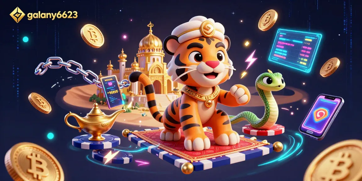 Experience thrilling casino adventures with galaxy6623 featuring an Arabian sultan on a poker chip flying carpet.