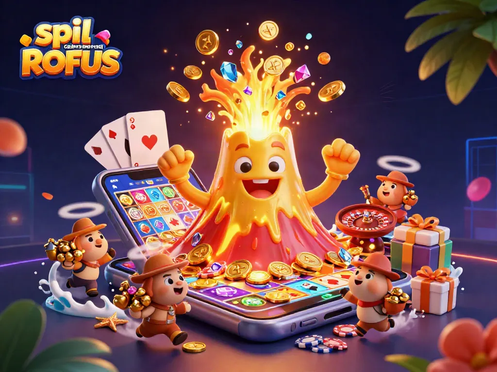 Play exciting games at spil casino uden om ROFUS with golden coins erupting from a smartphone.