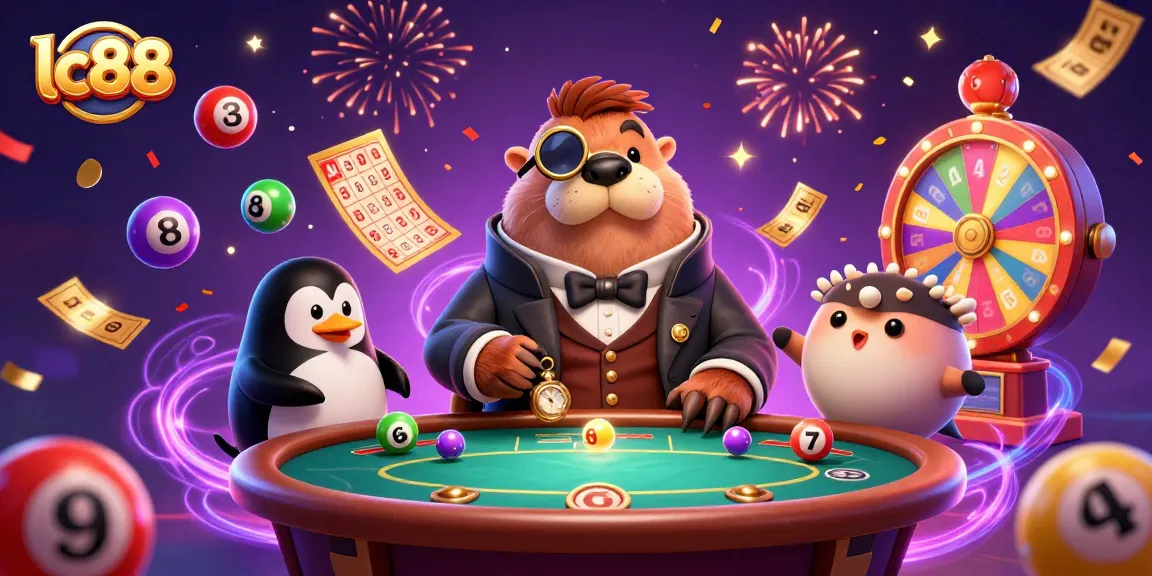 Experience the excitement at lc88 with a jolly walrus playing poker underwater amid lottery elements.
