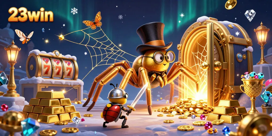 Engage with 23win's fantastic casino world featuring a golden tarantula and beetle knight!