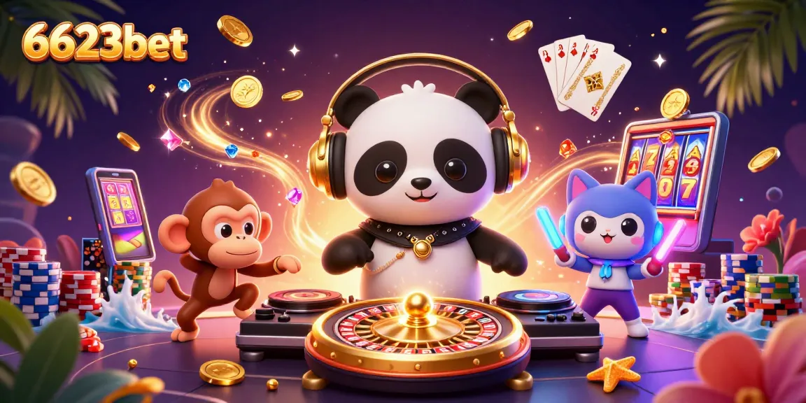 Experience thrilling gameplay with 6623bet in this vibrant casino-themed illustration featuring DJ panda and friends.